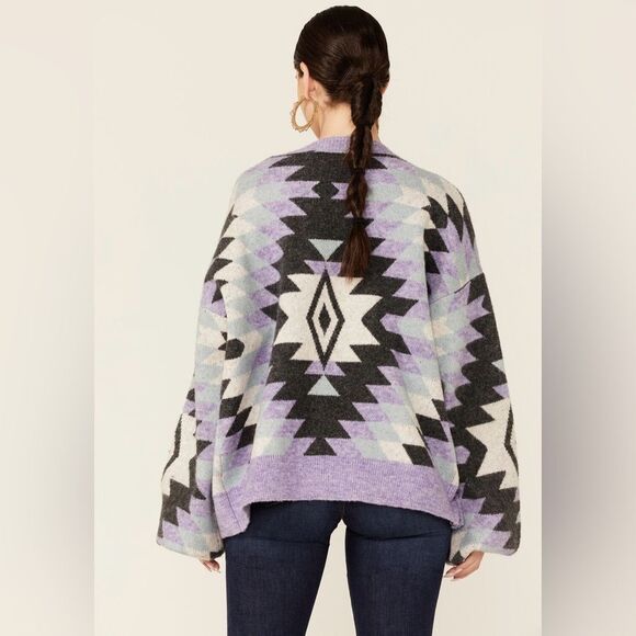 Hyfve Women’s Long Sleeve Lavender Geometric Button Cardigan Oversized sz S - Picture 2 of 15